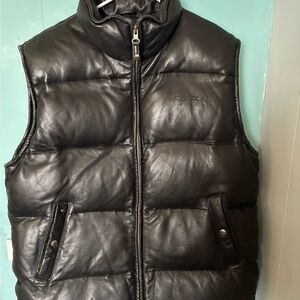 Vintage FUBU Sports Leather Puffer Vest - Black - Men’s Large - Y2K Streetwear